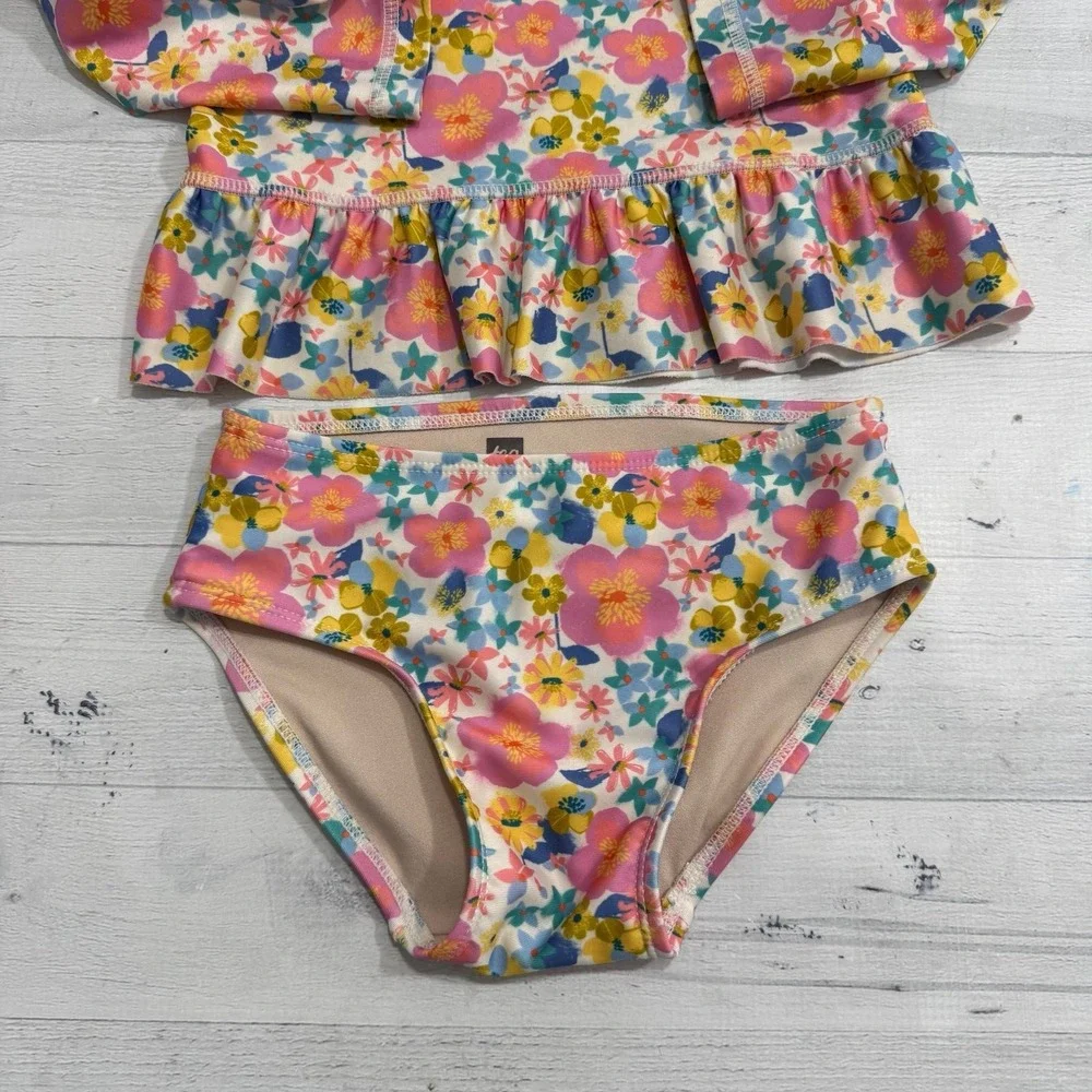 Tea collection girls floral two piece long sleeve rashguard swimsuit size 3
